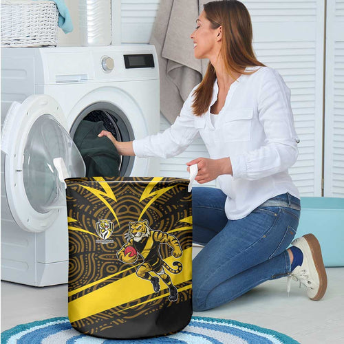 Richmond Tigers Australian Football Laundry Basket Powerful Tiger Mascot With Indigenous Pattern Art