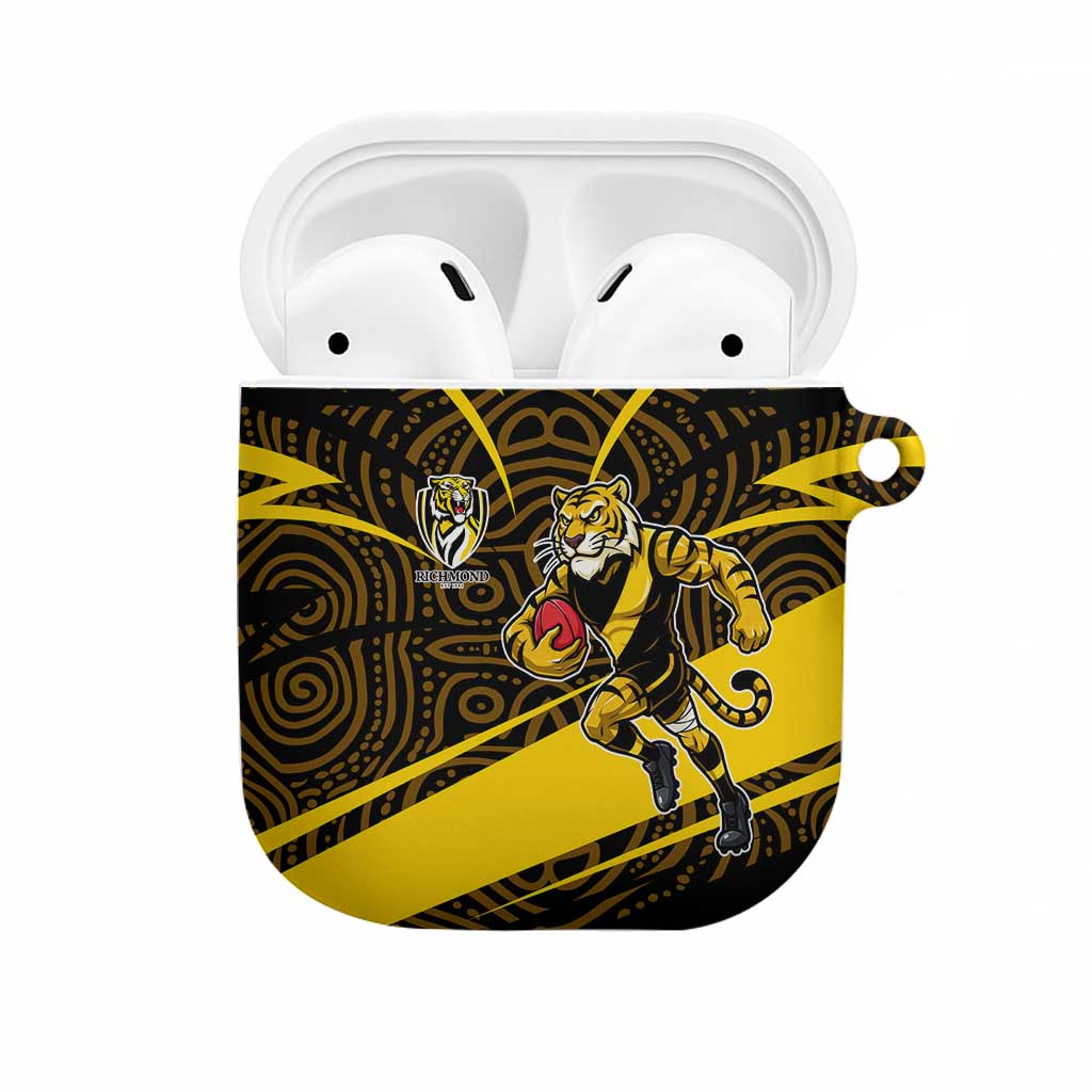 Richmond Tigers Australian Football AirPods Case Powerful Tiger Mascot With Indigenous Pattern Art