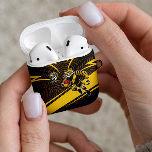 Richmond Tigers Australian Football AirPods Case Powerful Tiger Mascot With Indigenous Pattern Art
