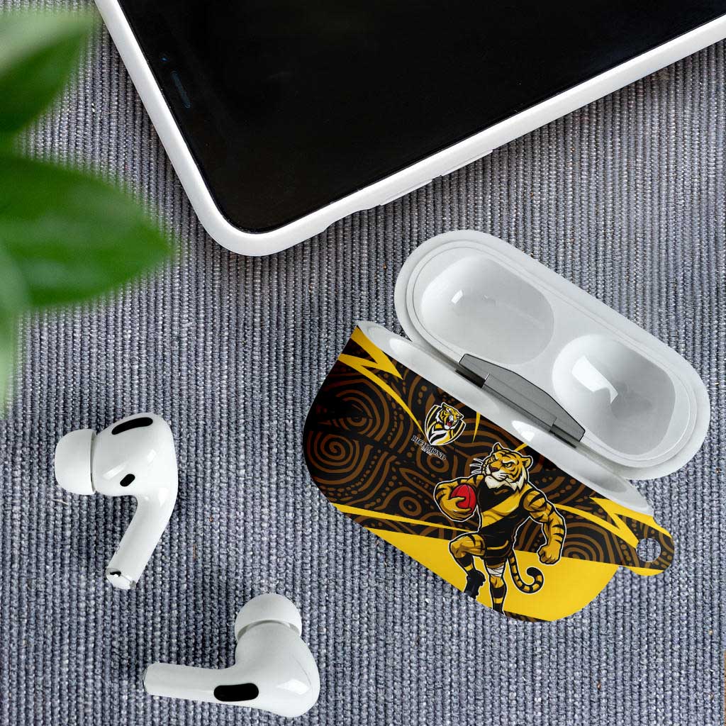 Richmond Tigers Australian Football AirPods Case Powerful Tiger Mascot With Indigenous Pattern Art