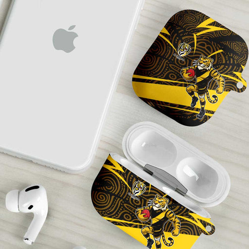 Richmond Tigers Australian Football AirPods Case Powerful Tiger Mascot With Indigenous Pattern Art