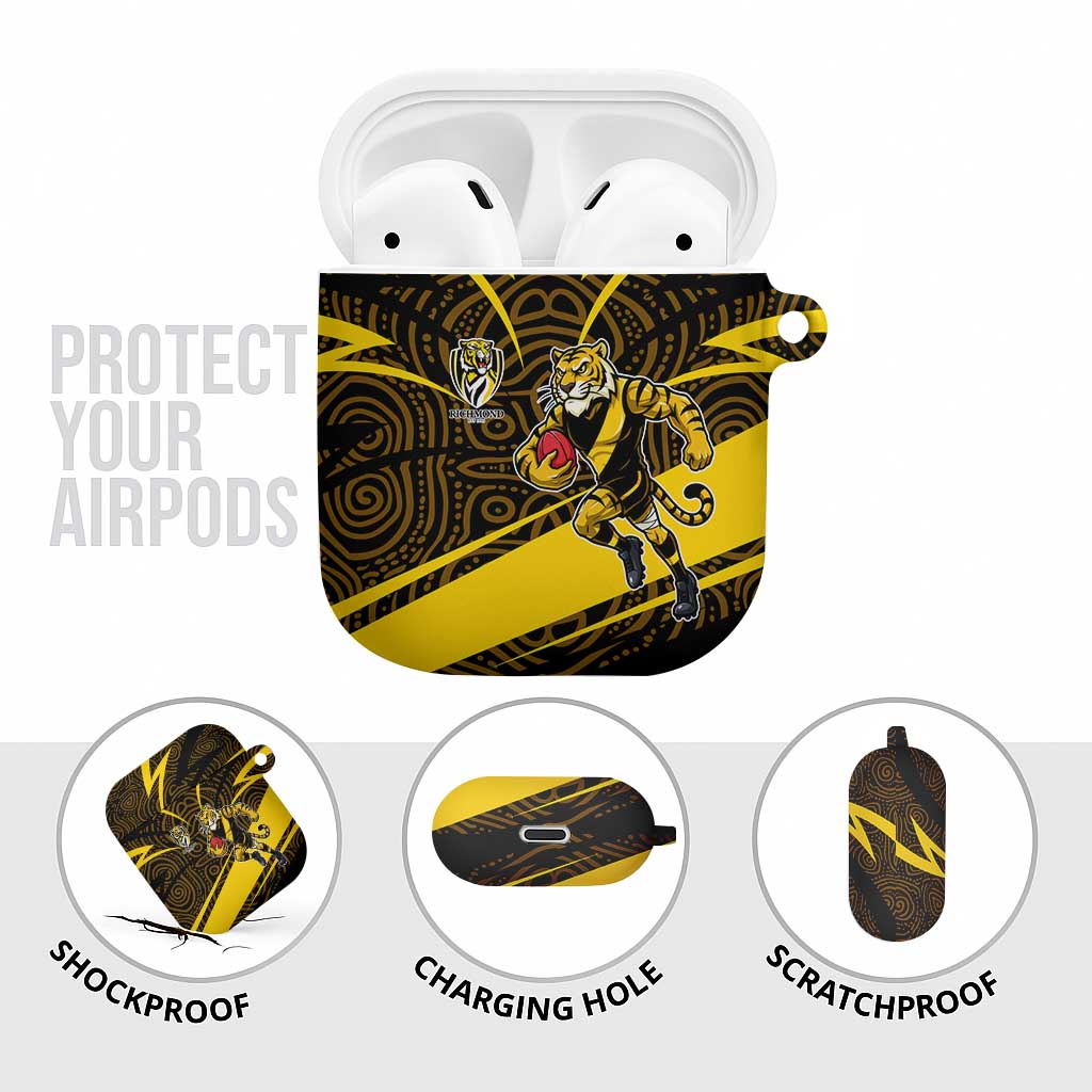 Richmond Tigers Australian Football AirPods Case Powerful Tiger Mascot With Indigenous Pattern Art