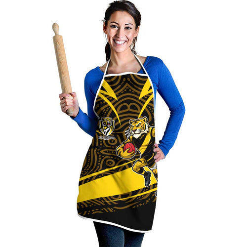 Richmond Tigers Australian Football Apron Powerful Tiger Mascot With Indigenous Pattern Art