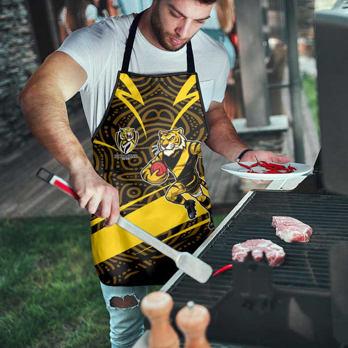 Richmond Tigers Australian Football Apron Powerful Tiger Mascot With Indigenous Pattern Art