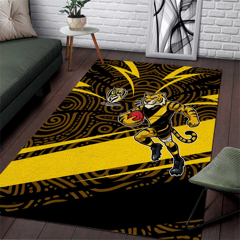 Richmond Tigers Australian Football Area Rug Powerful Tiger Mascot With Indigenous Pattern Art