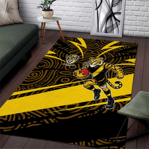 Richmond Tigers Australian Football Area Rug Powerful Tiger Mascot With Indigenous Pattern Art