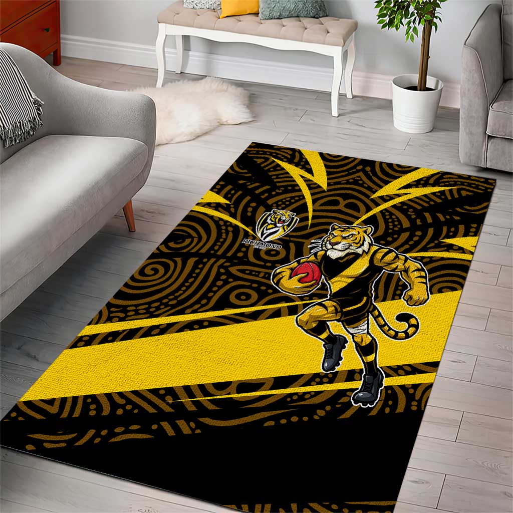 Richmond Tigers Australian Football Area Rug Powerful Tiger Mascot With Indigenous Pattern Art