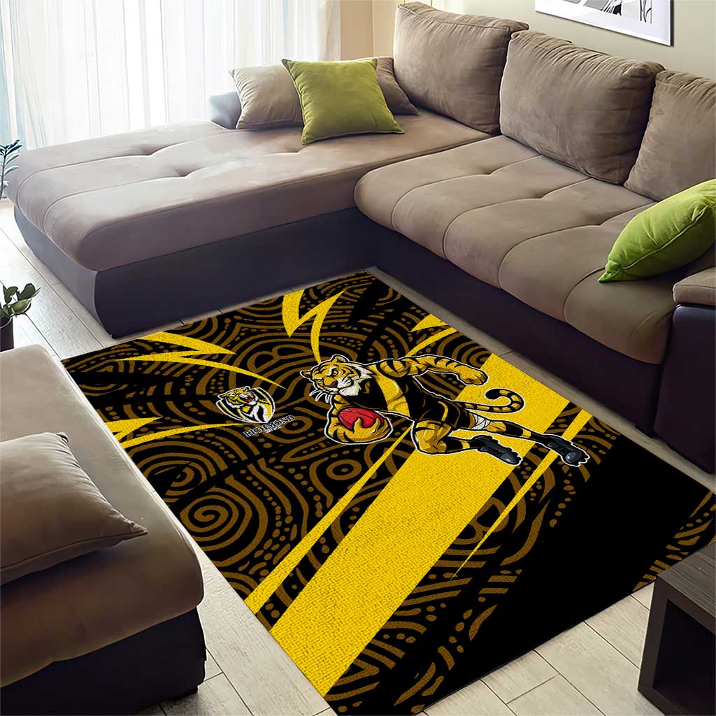 Richmond Tigers Australian Football Area Rug Powerful Tiger Mascot With Indigenous Pattern Art