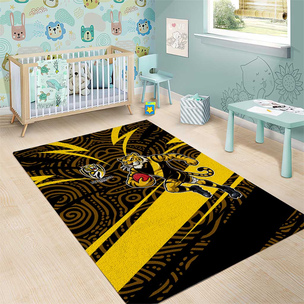 Richmond Tigers Australian Football Area Rug Powerful Tiger Mascot With Indigenous Pattern Art