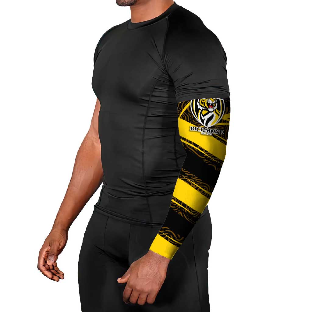 Richmond Tigers Australian Football Arm Sleeves Powerful Tiger Mascot With Indigenous Pattern Art