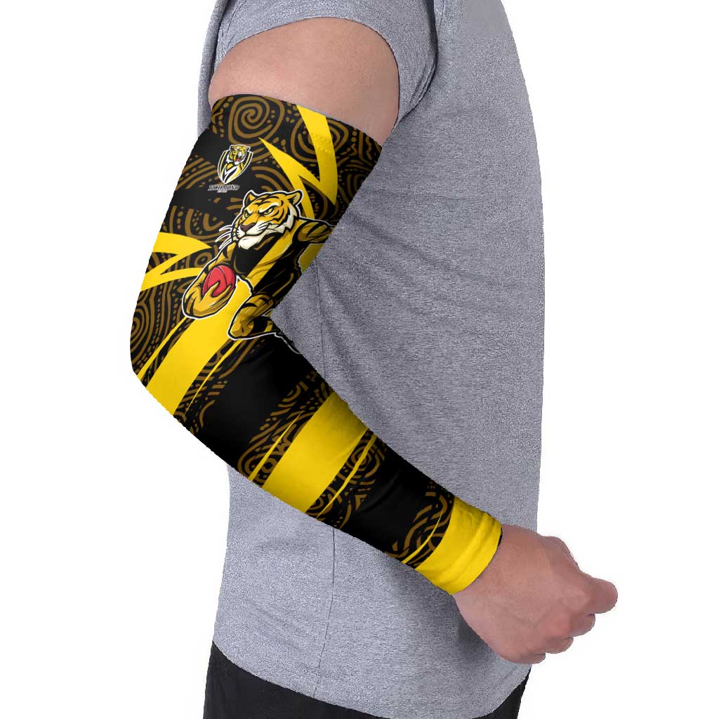 Richmond Tigers Australian Football Arm Sleeves Powerful Tiger Mascot With Indigenous Pattern Art