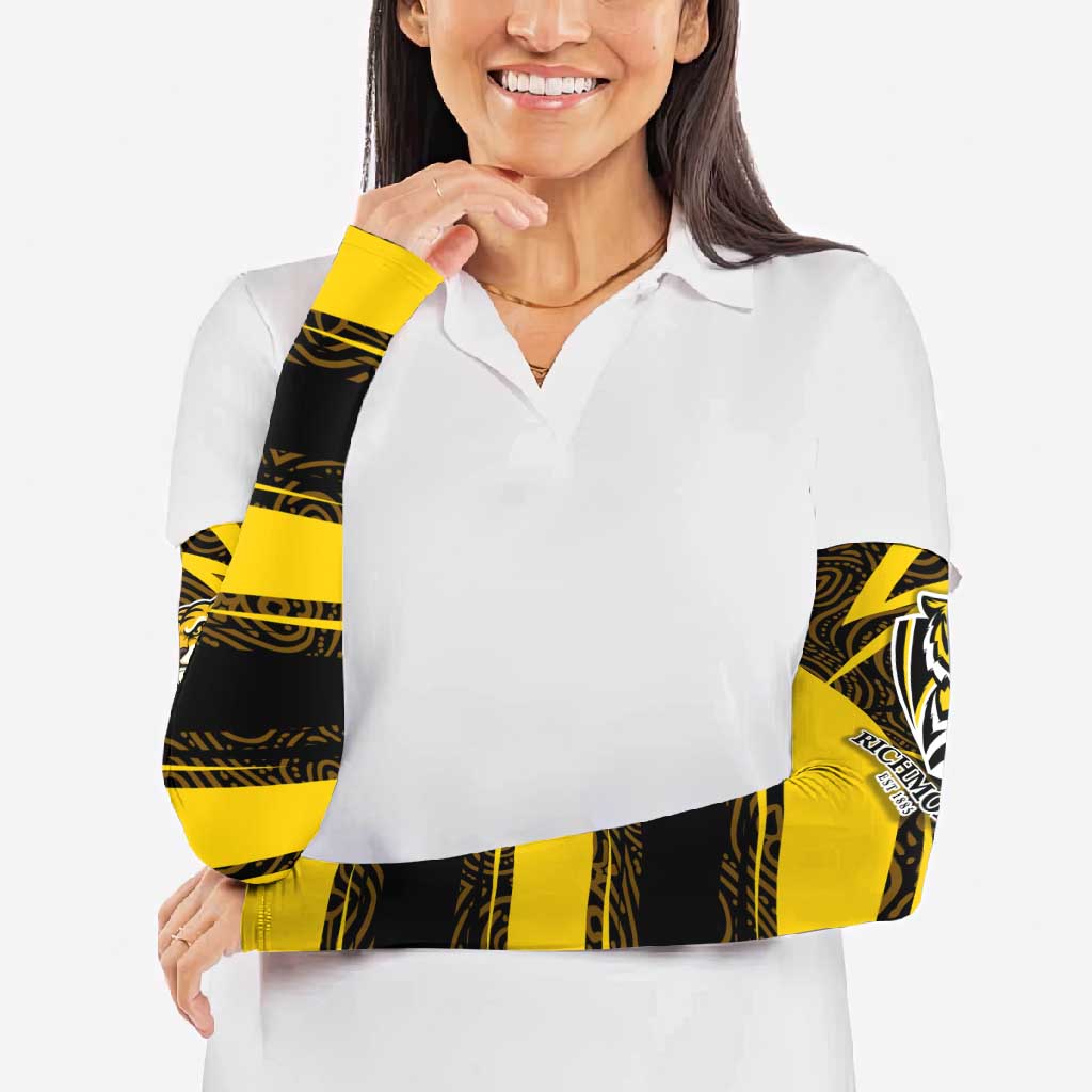 Richmond Tigers Australian Football Arm Sleeves Powerful Tiger Mascot With Indigenous Pattern Art