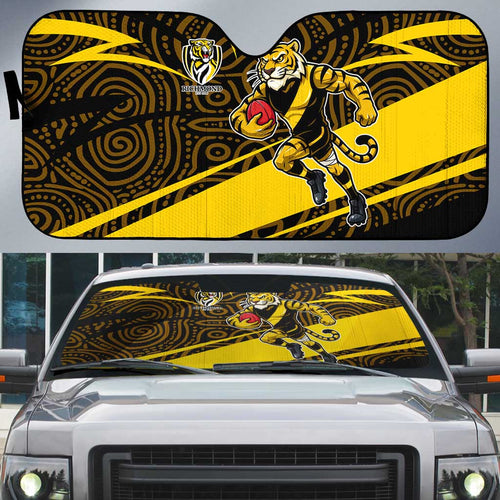 Richmond Tigers Australian Football Auto Sun Shade Powerful Tiger Mascot With Indigenous Pattern Art