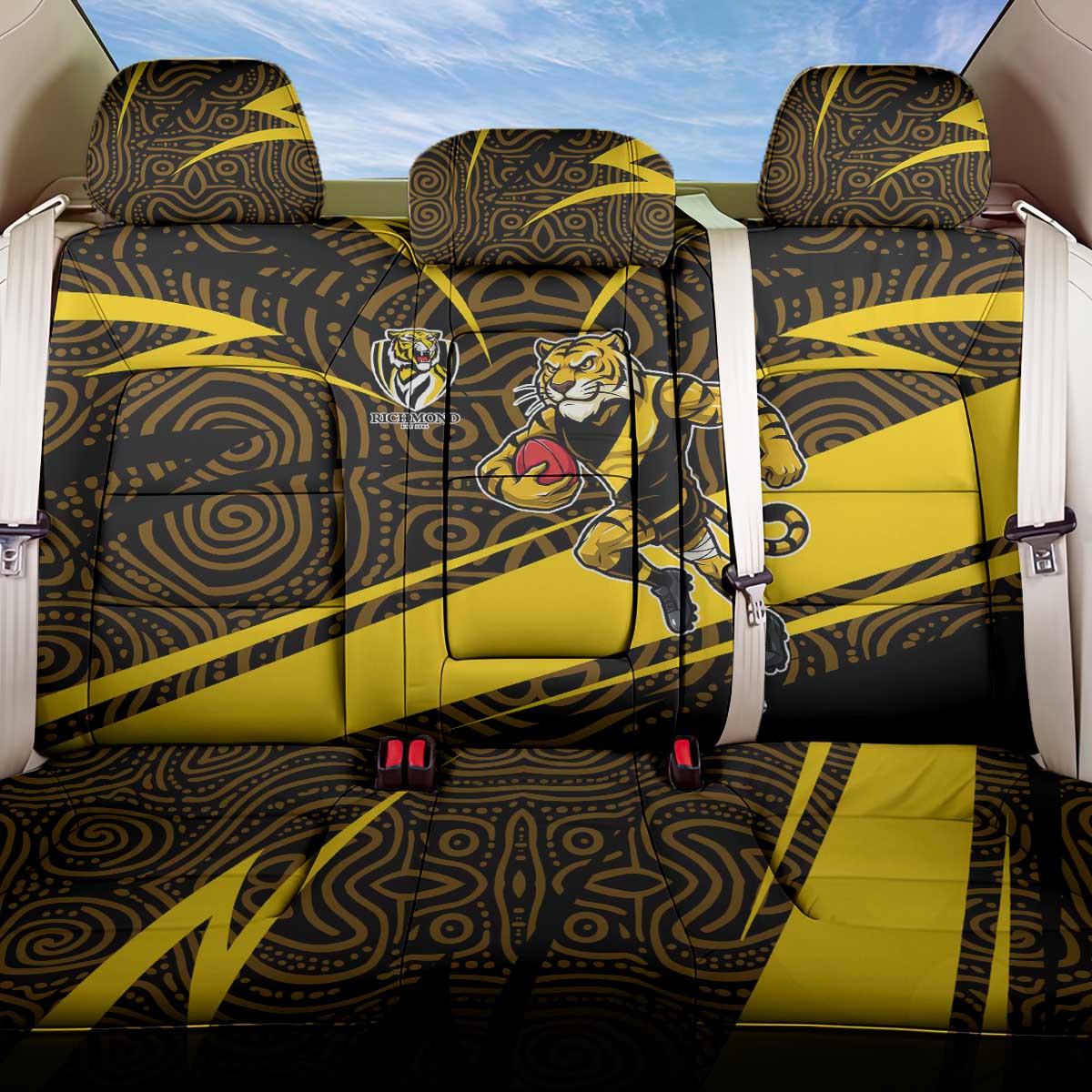 Richmond Tigers Australian Football Back Car Seat Cover Powerful Tiger Mascot With Indigenous Pattern Art