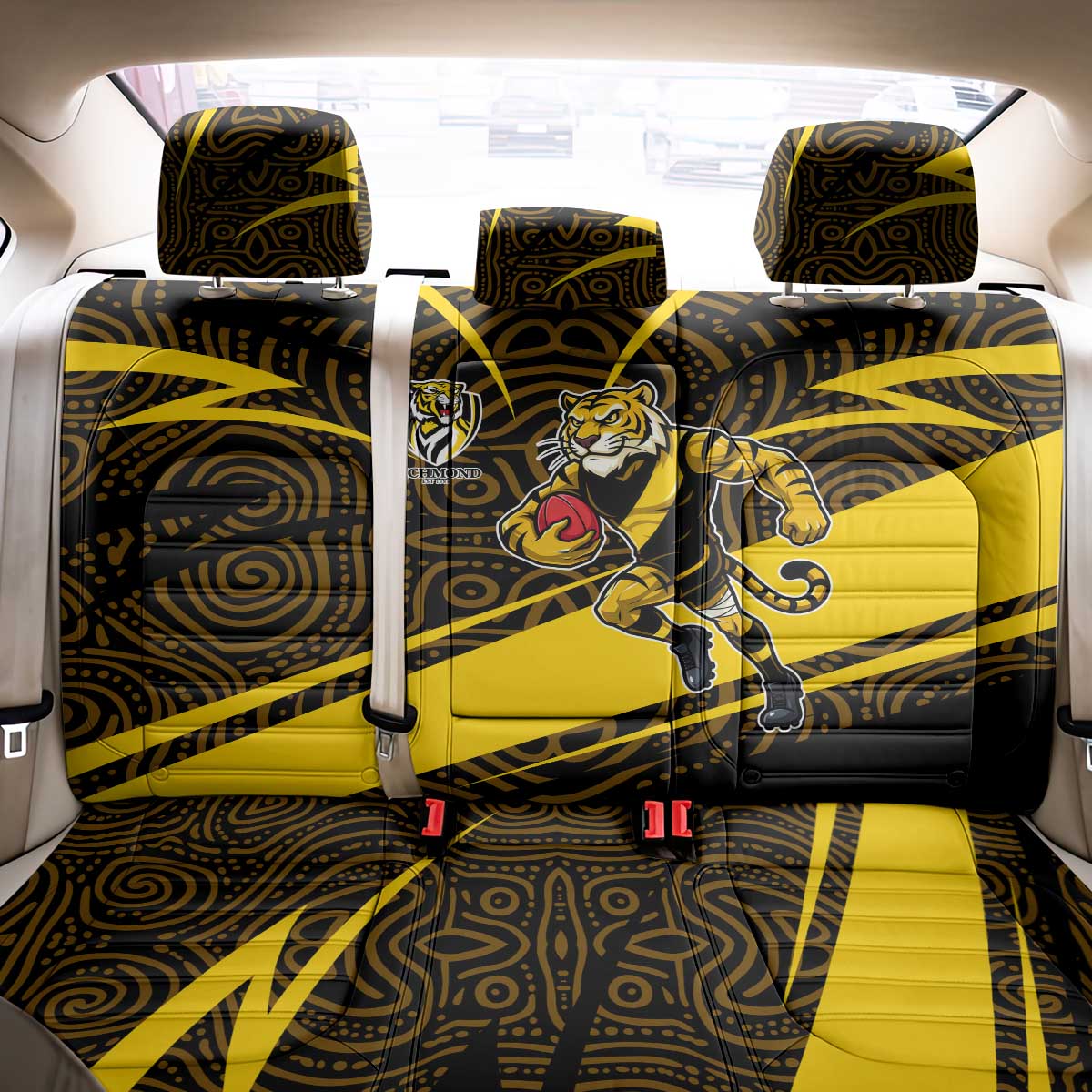 Richmond Tigers Australian Football Back Car Seat Cover Powerful Tiger Mascot With Indigenous Pattern Art