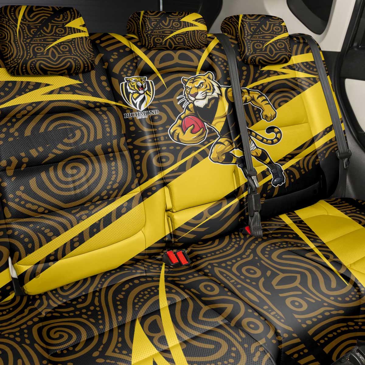 Richmond Tigers Australian Football Back Car Seat Cover Powerful Tiger Mascot With Indigenous Pattern Art