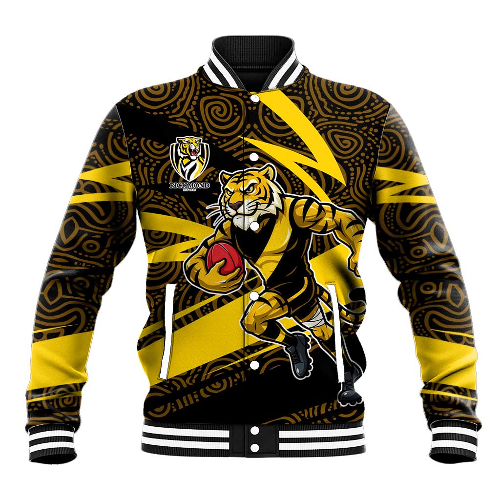 Richmond Tigers Australian Football Baseball Jacket Powerful Tiger Mascot With Indigenous Pattern Art