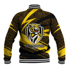 Richmond Tigers Australian Football Baseball Jacket Powerful Tiger Mascot With Indigenous Pattern Art