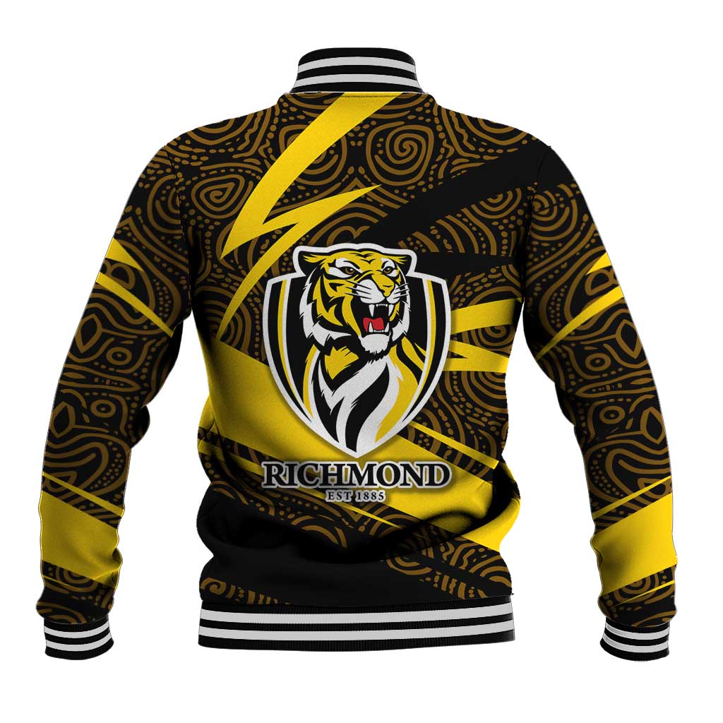 Richmond Tigers Australian Football Baseball Jacket Powerful Tiger Mascot With Indigenous Pattern Art