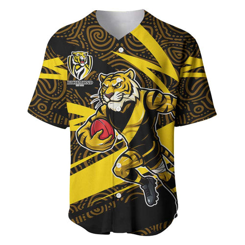 Richmond Tigers Australian Football Baseball Jersey Powerful Tiger Mascot With Indigenous Pattern Art