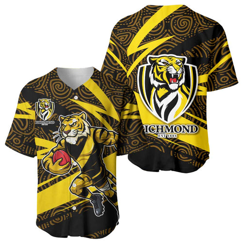 Richmond Tigers Australian Football Baseball Jersey Powerful Tiger Mascot With Indigenous Pattern Art