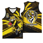 Richmond Tigers Australian Football Basketball Jersey Powerful Tiger Mascot With Indigenous Pattern Art