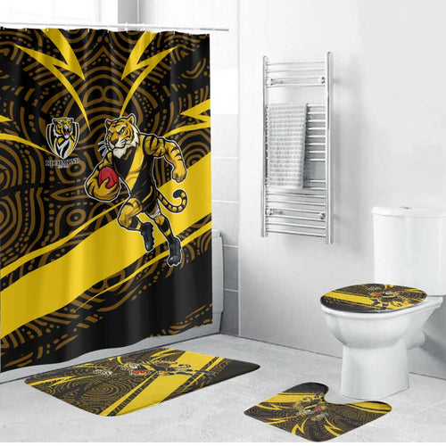 Richmond Tigers Australian Football Bathroom Set Powerful Tiger Mascot With Indigenous Pattern Art