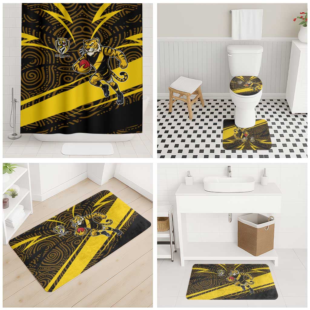 Richmond Tigers Australian Football Bathroom Set Powerful Tiger Mascot With Indigenous Pattern Art