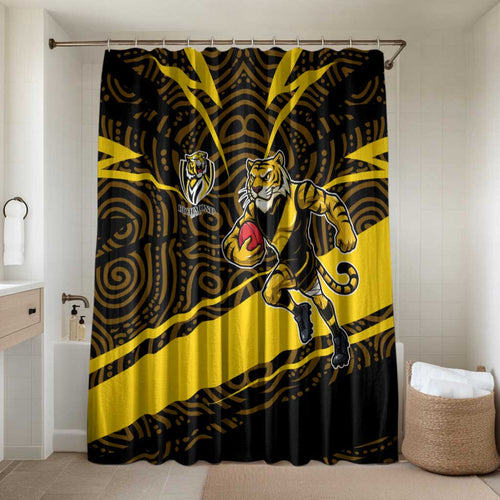 Richmond Tigers Australian Football Bathroom Set Powerful Tiger Mascot With Indigenous Pattern Art
