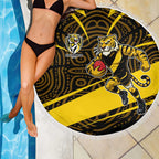 Richmond Tigers Australian Football Beach Blanket Powerful Tiger Mascot With Indigenous Pattern Art
