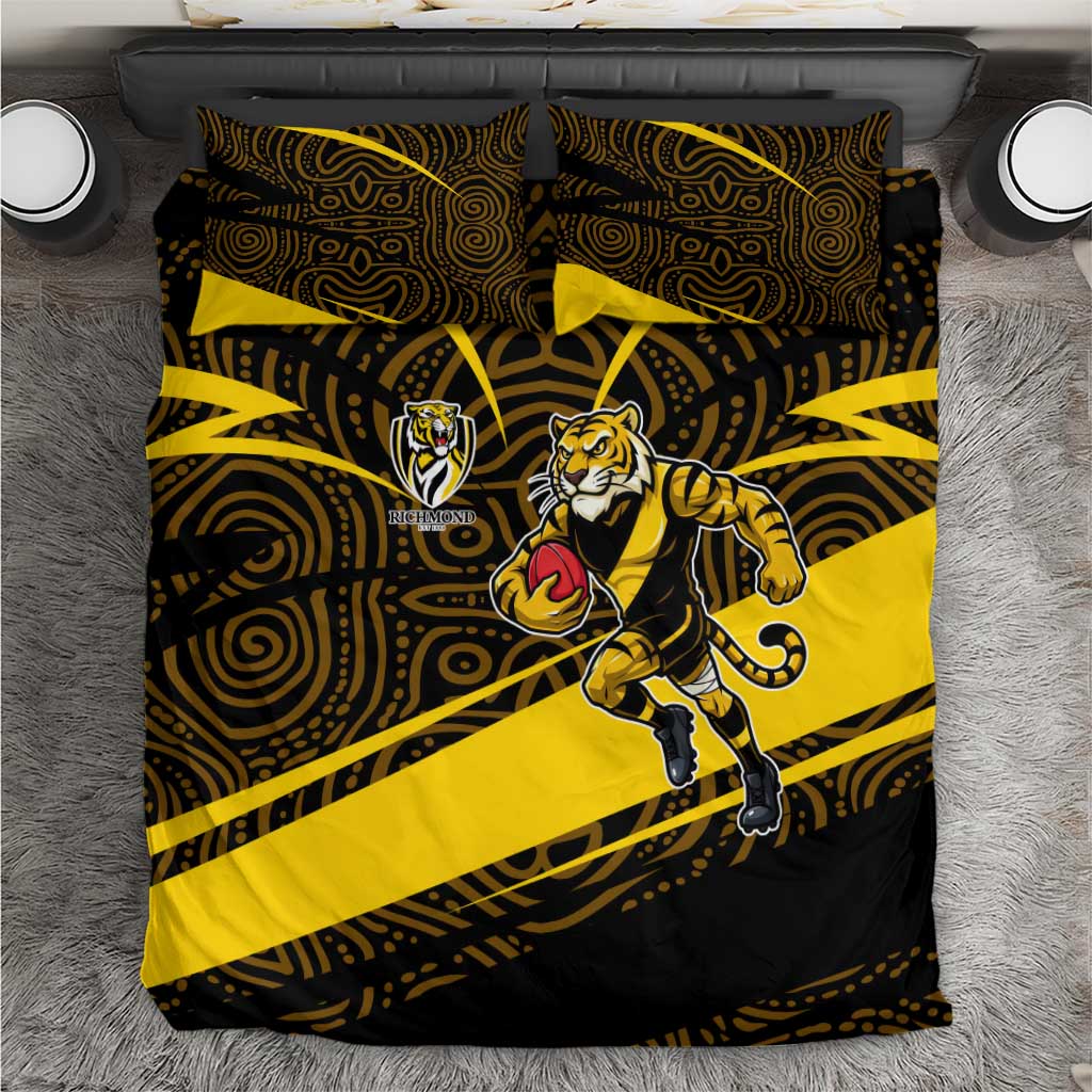 Richmond Tigers Australian Football Bedding Set Powerful Tiger Mascot With Indigenous Pattern Art