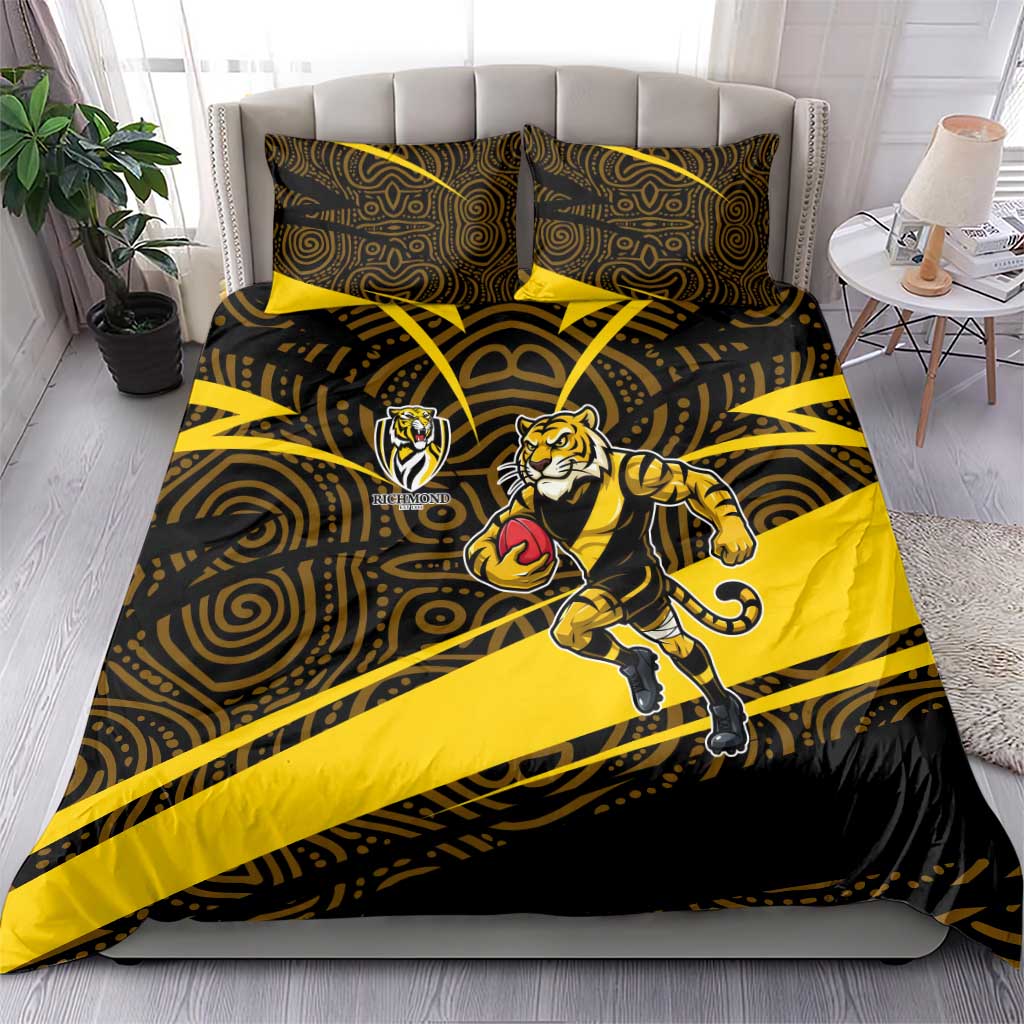 Richmond Tigers Australian Football Bedding Set Powerful Tiger Mascot With Indigenous Pattern Art