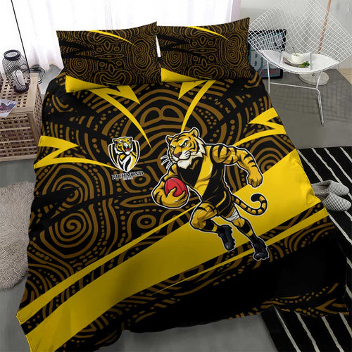 Richmond Tigers Australian Football Bedding Set Powerful Tiger Mascot With Indigenous Pattern Art
