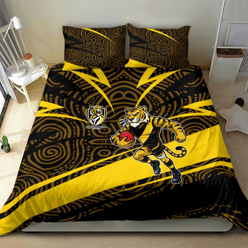 Richmond Tigers Australian Football Bedding Set Powerful Tiger Mascot With Indigenous Pattern Art