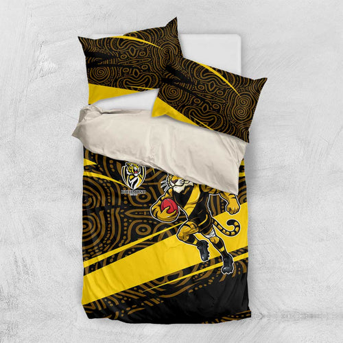 Richmond Tigers Australian Football Bedding Set Powerful Tiger Mascot With Indigenous Pattern Art