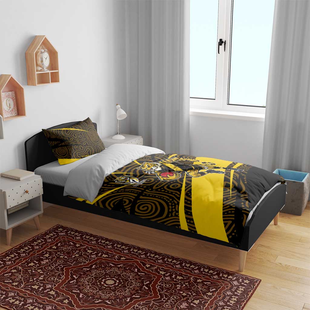 Richmond Tigers Australian Football Bedding Set Powerful Tiger Mascot With Indigenous Pattern Art
