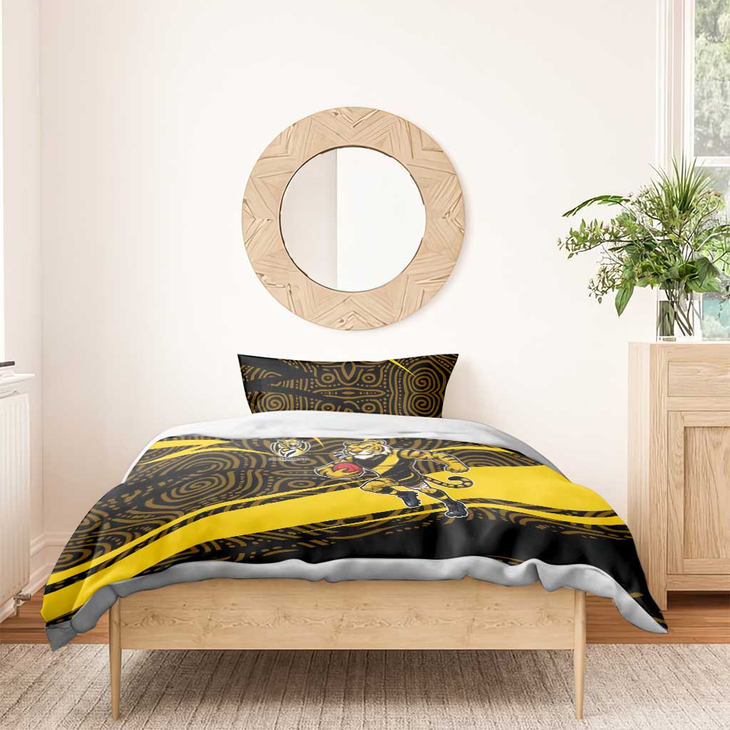 Richmond Tigers Australian Football Bedding Set Powerful Tiger Mascot With Indigenous Pattern Art