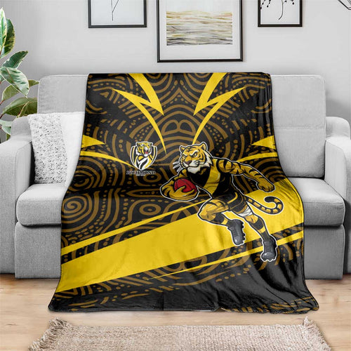 Richmond Tigers Australian Football Blanket Powerful Tiger Mascot With Indigenous Pattern Art