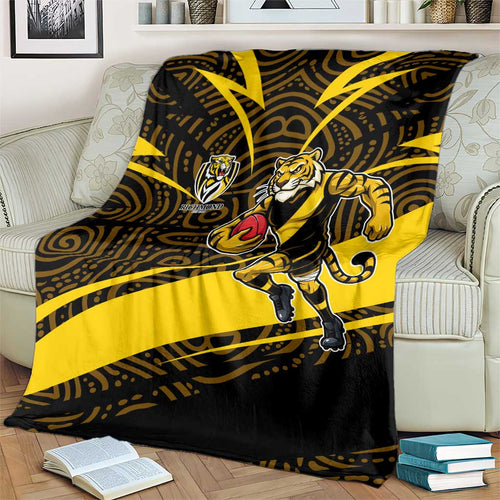 Richmond Tigers Australian Football Blanket Powerful Tiger Mascot With Indigenous Pattern Art