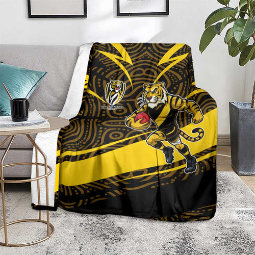 Richmond Tigers Australian Football Blanket Powerful Tiger Mascot With Indigenous Pattern Art