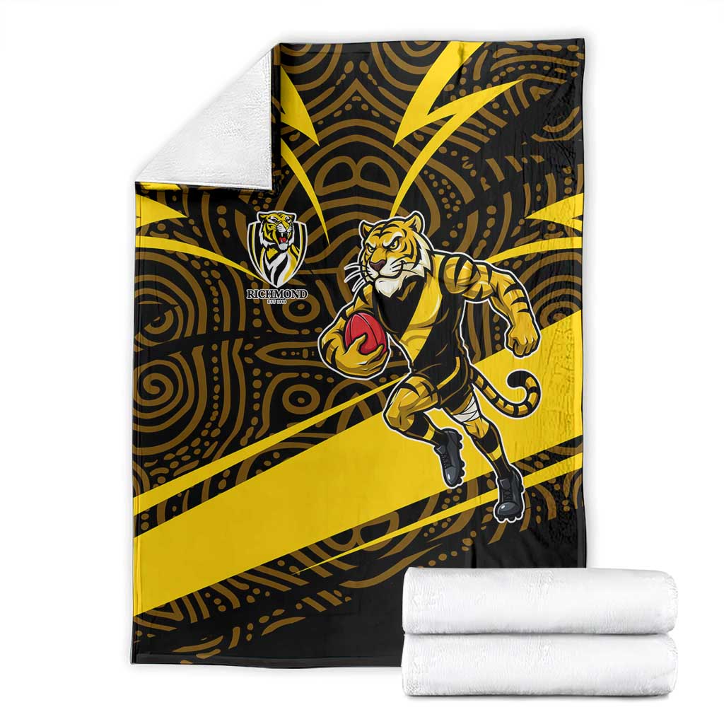 Richmond Tigers Australian Football Blanket Powerful Tiger Mascot With Indigenous Pattern Art