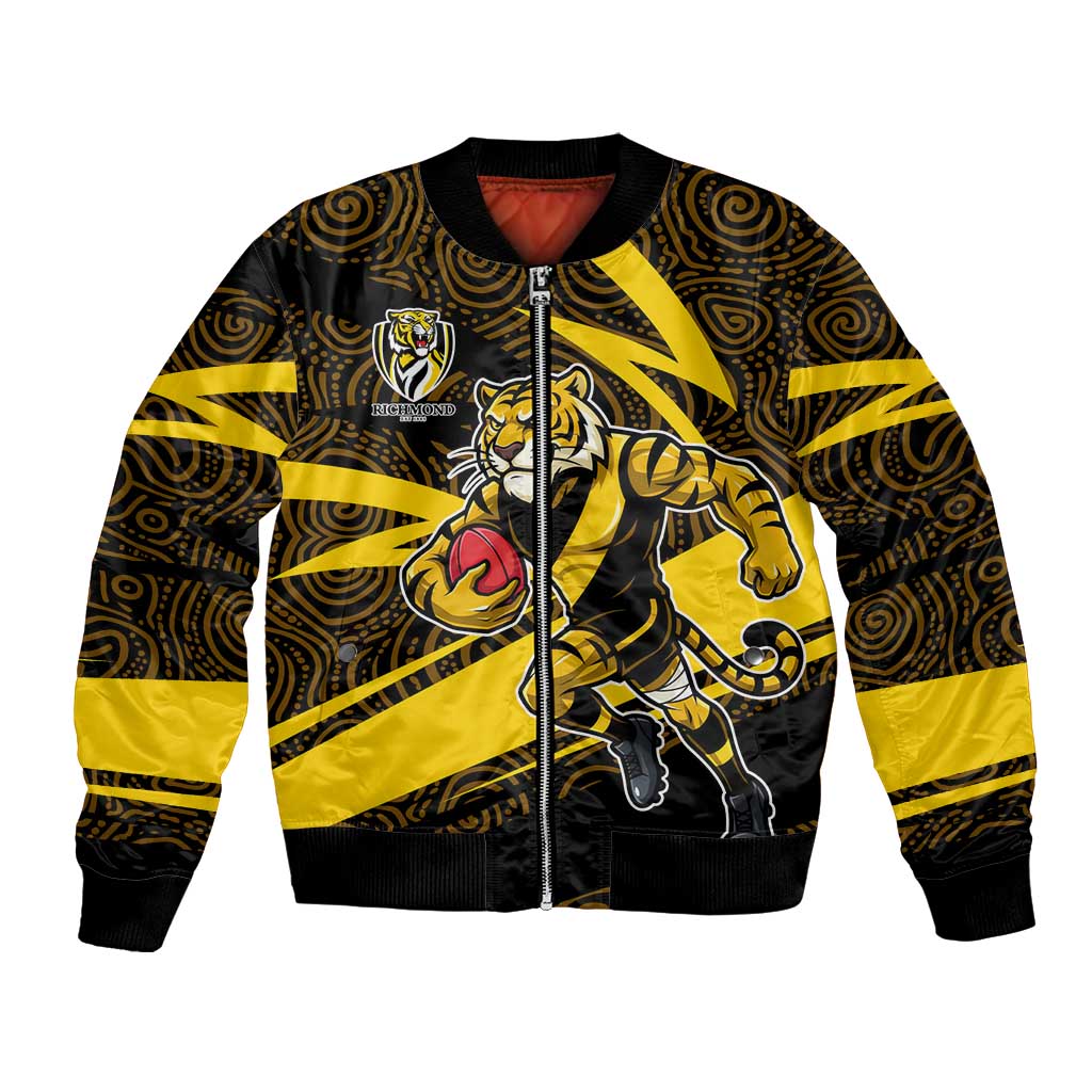 Richmond Tigers Australian Football Bomber Jacket Powerful Tiger Mascot With Indigenous Pattern Art