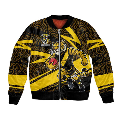 Richmond Tigers Australian Football Bomber Jacket Powerful Tiger Mascot With Indigenous Pattern Art