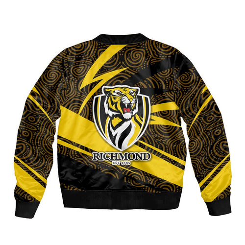 Richmond Tigers Australian Football Bomber Jacket Powerful Tiger Mascot With Indigenous Pattern Art