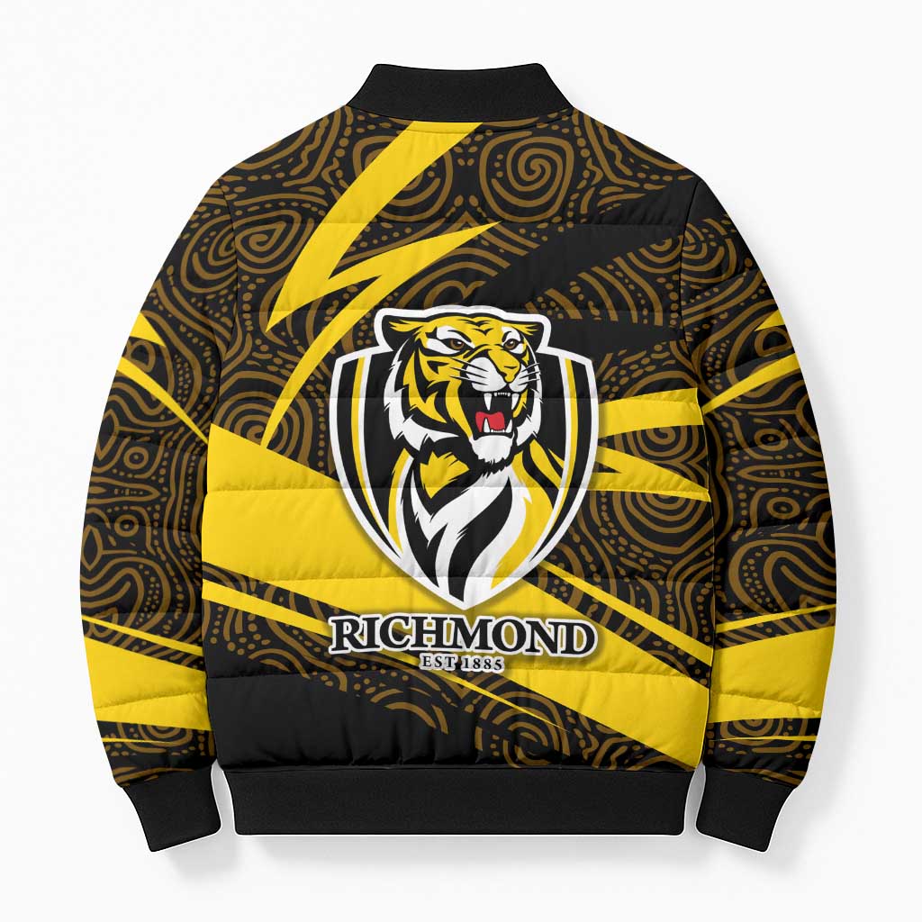 Richmond Tigers Australian Football Bomber Puffer Jacket Powerful Tiger Mascot With Indigenous Pattern Art