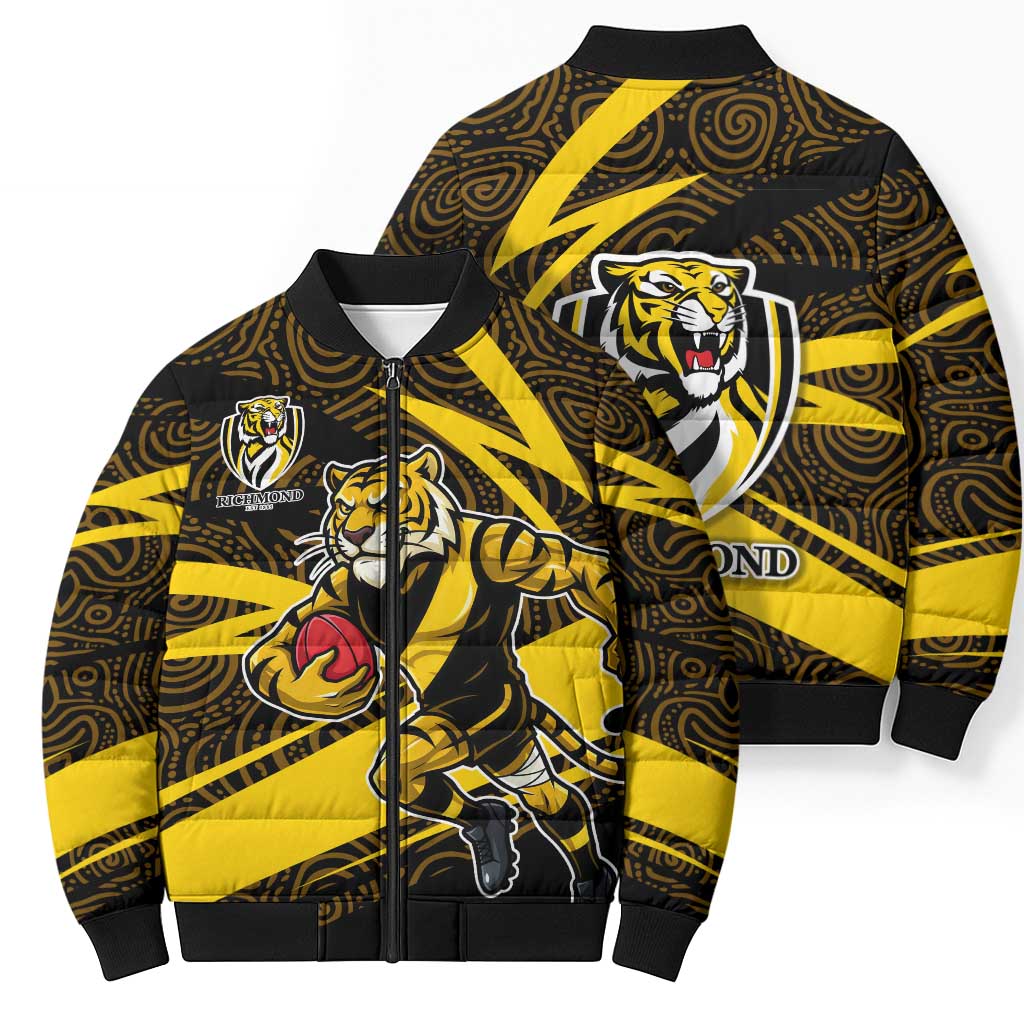 Richmond Tigers Australian Football Bomber Puffer Jacket Powerful Tiger Mascot With Indigenous Pattern Art