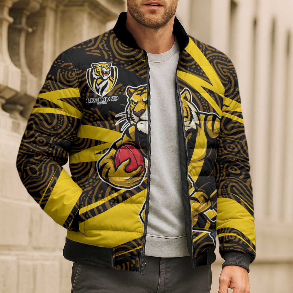 Richmond Tigers Australian Football Bomber Puffer Jacket Powerful Tiger Mascot With Indigenous Pattern Art
