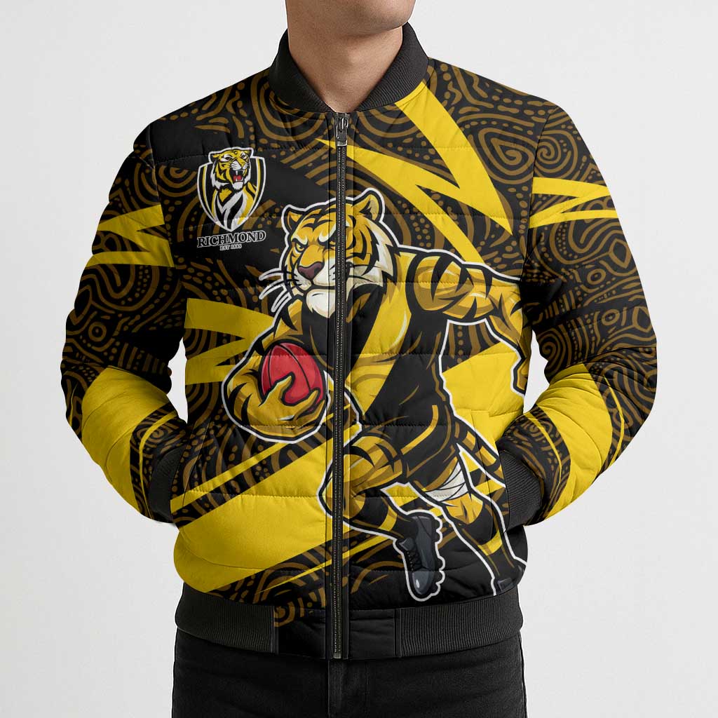 Richmond Tigers Australian Football Bomber Puffer Jacket Powerful Tiger Mascot With Indigenous Pattern Art