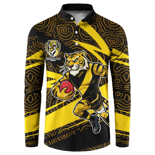Richmond Tigers Australian Football Button Sweatshirt Powerful Tiger Mascot With Indigenous Pattern Art