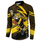 Richmond Tigers Australian Football Button Sweatshirt Powerful Tiger Mascot With Indigenous Pattern Art